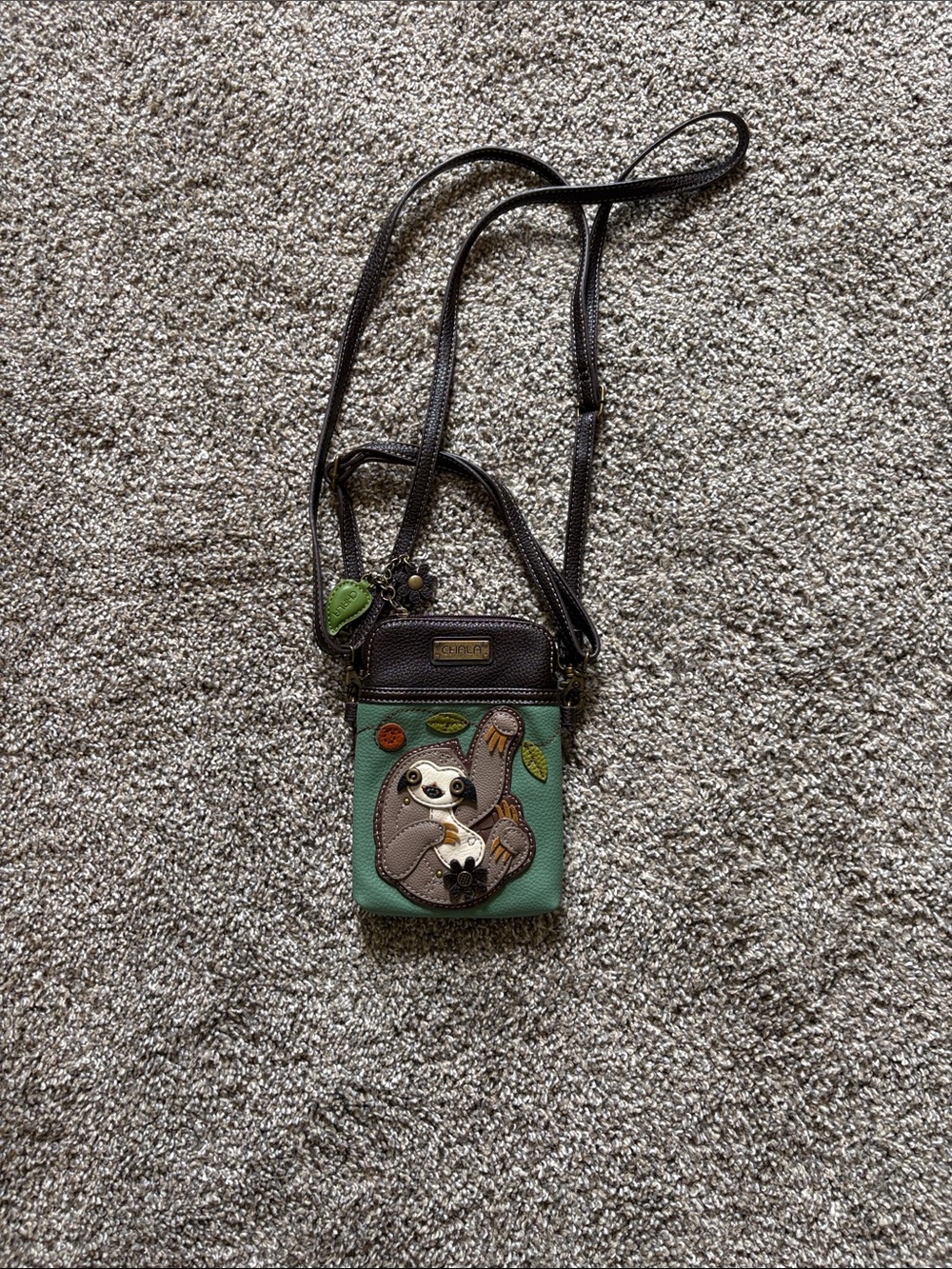 Chala Crossbody Bag Green Brown Sloth Design